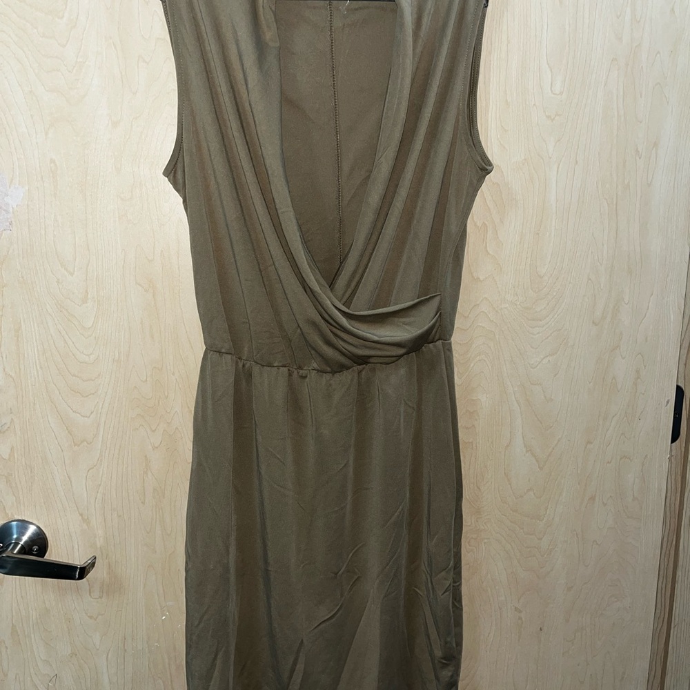 Mango Tan Pleated Wrap Sheath Dress